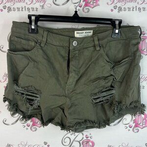 Brody Jeans shorts denim jeans green military cargo Olive Distressed Jean Shorts